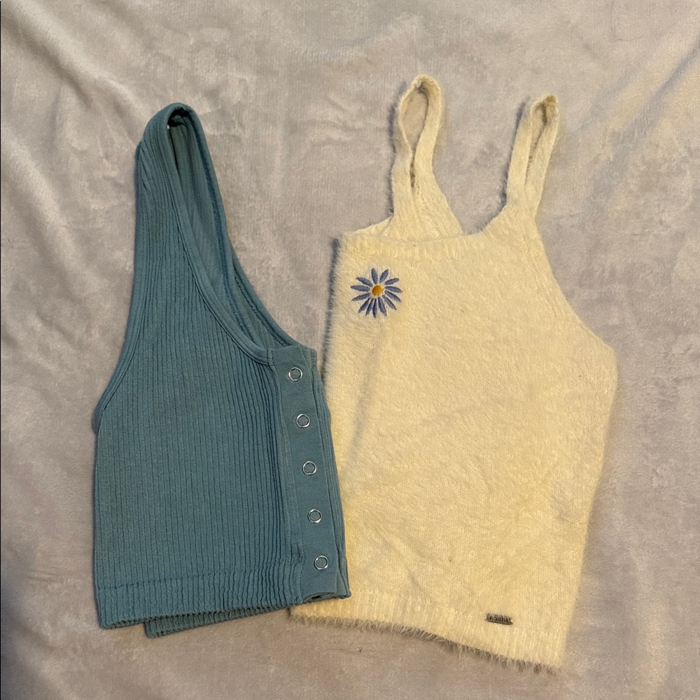 Blue and Cream Knit Tank Tops